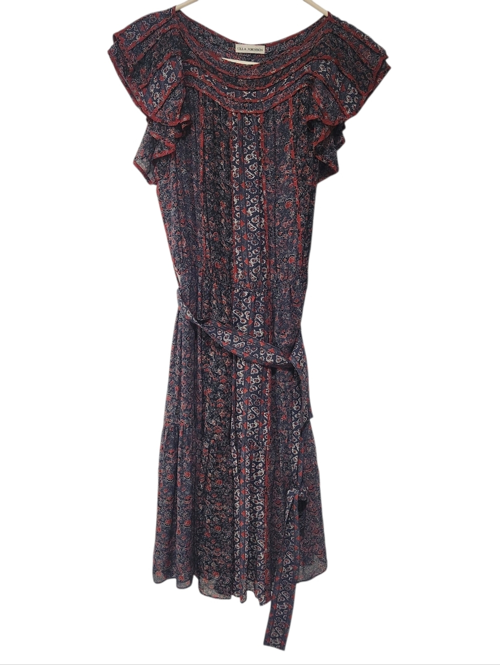 Ulla Johnson Callista Belted Gathered Floral Print Silk Dress Size 10 - Picture 5 of 8